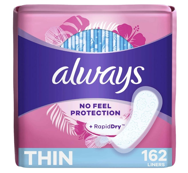 Always Thin No Feel Protection Daily Liners, Regular, Unscented, 162 Count