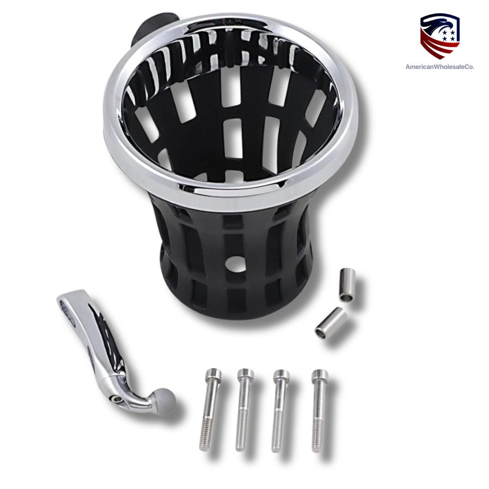 Ciro Chrome Big Ass™ Drink Holder with included chrome perch mount and mounting hardware for motorcycles.