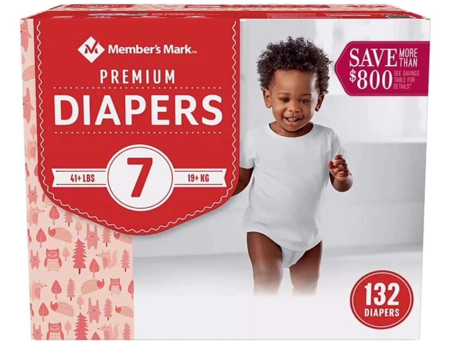 Members Mark Premium Baby Diapers Size 7 (41+ Pounds), 132 Count