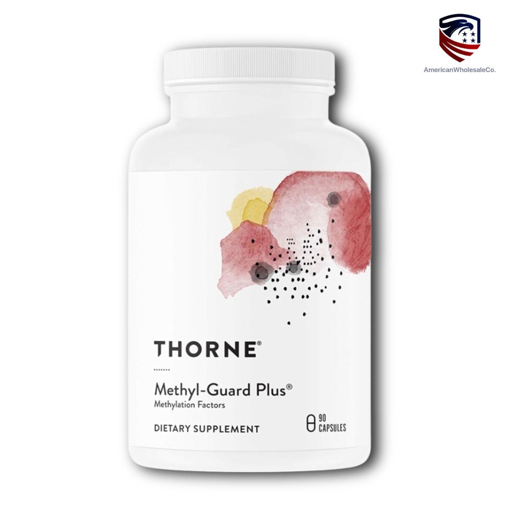 Bottle of THORNE Methyl-Guard Plus, 90 capsules, a dietary supplement for methylation support with active folate and B vitamins.