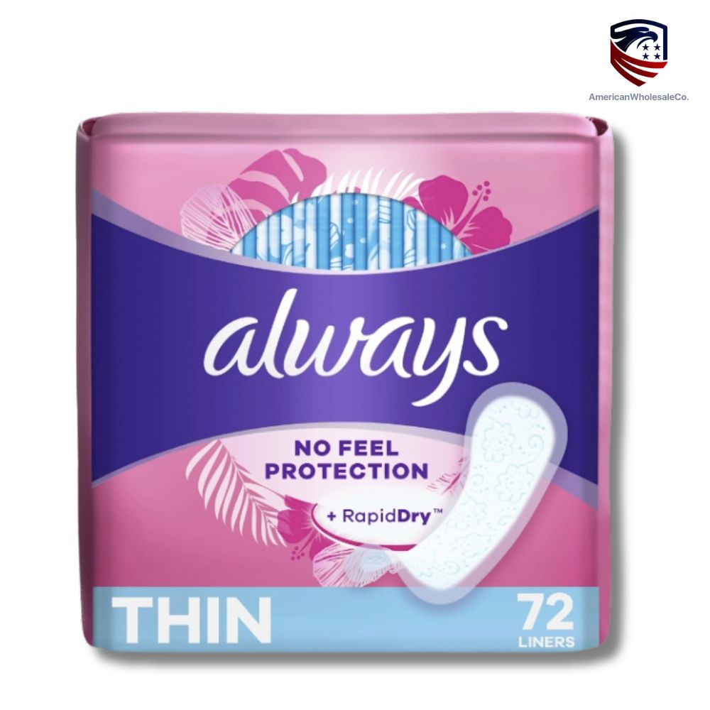Always Thin No Feel Protection Daily Liners Regular Absorbency Unscented, 72 Ct