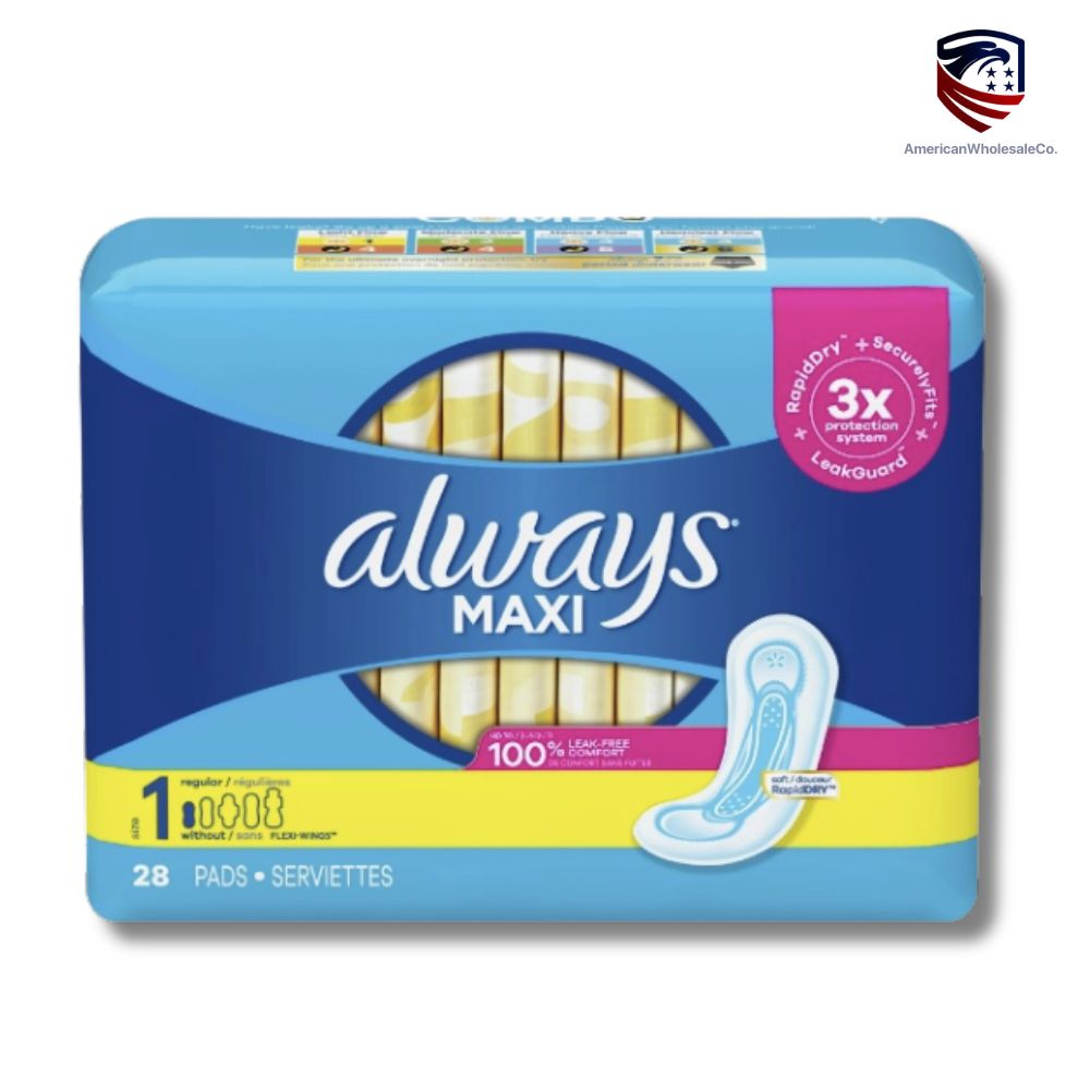 Always Maxi Daytime Pads Without Wings, Size 1, Regular, Unscented, 28 CT