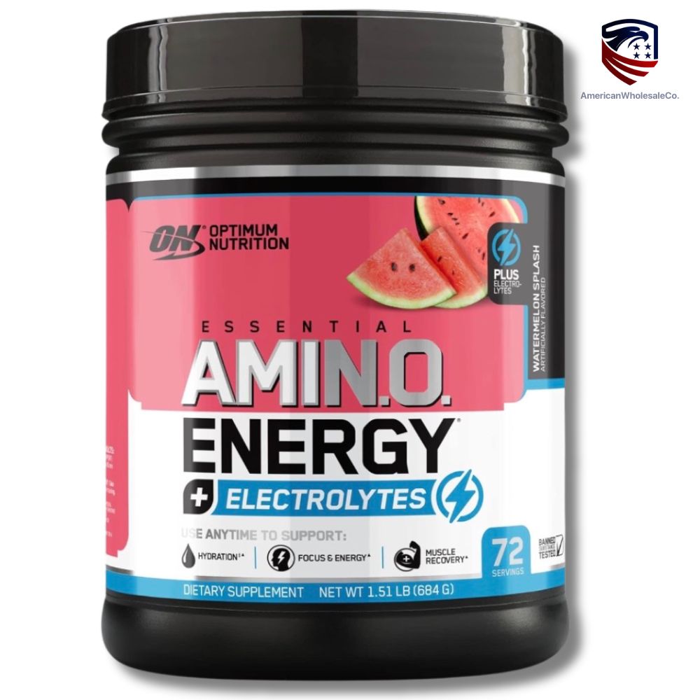 Optimum Nutrition Essential AMIN.O Energy & Electrolytes - Energy, Focus & Post-Workout Muscle Recovery - Watermelon Pre-Workout Electrolyte Powder Drink - Watermelon Splash, 1.51 lb (72 Servings)
