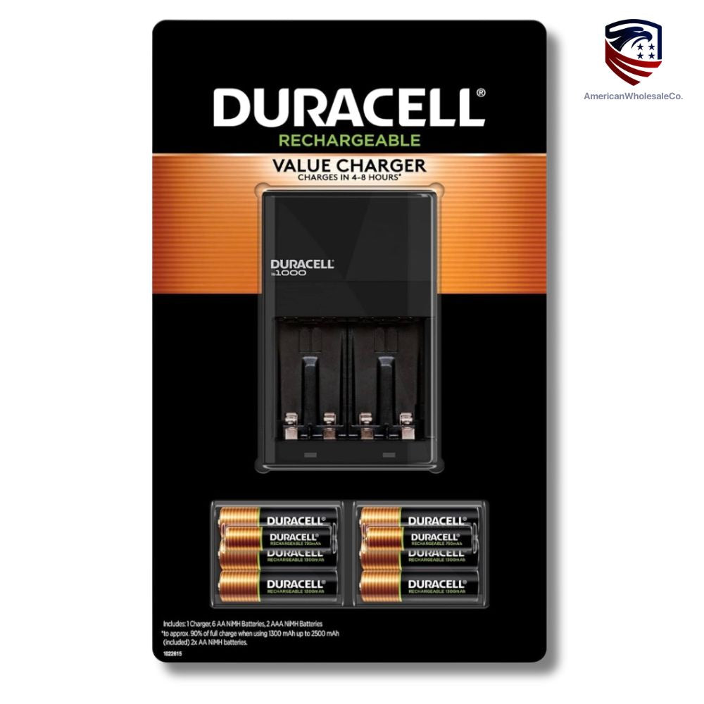 Duracell Ion Speed 1000 Charger for Rechargeable AA and AAA Batteries, Includes 6 AA and 2 AAA Pre-Charged Batteries for Household and Business