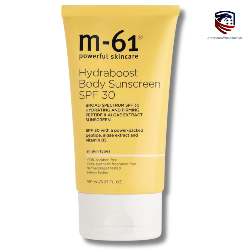 m-61 Hydraboost Body Sunscreen SPF 30 — 150 mL yellow tube with broad spectrum sun protection, peptides, algae extract, and vitamin B5 — wholesale - american wholesale co