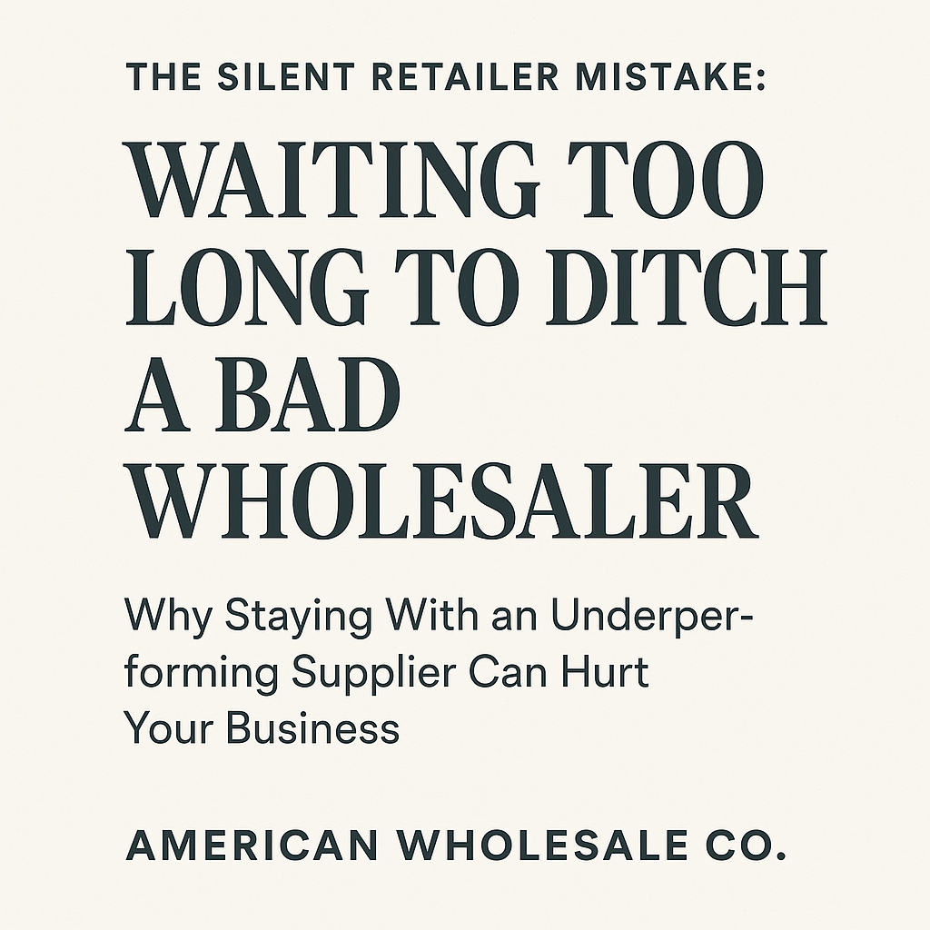 Blog cover image featuring the title 'Waiting Too Long to Ditch a Bad Wholesaler' by American Wholesale Co., highlighting the risks retailers face when staying with underperforming suppliers.
