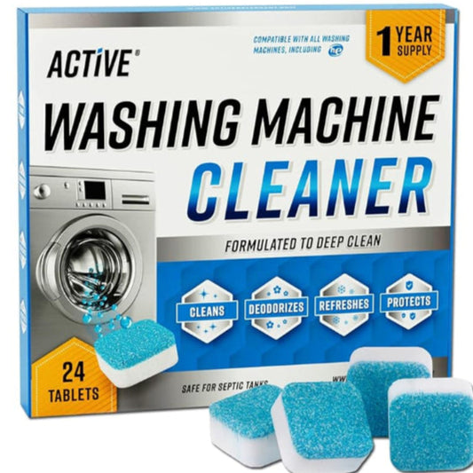 Washing Machine Cleaner Descaler 24 Pack - Deep Cleaning Tablets For HE Front Loader & Top Load Washer, Septic Safe Eco-Friendly Deodorizer, Clean Inside Drum and Laundry Tub Seal - 12 Month Supply