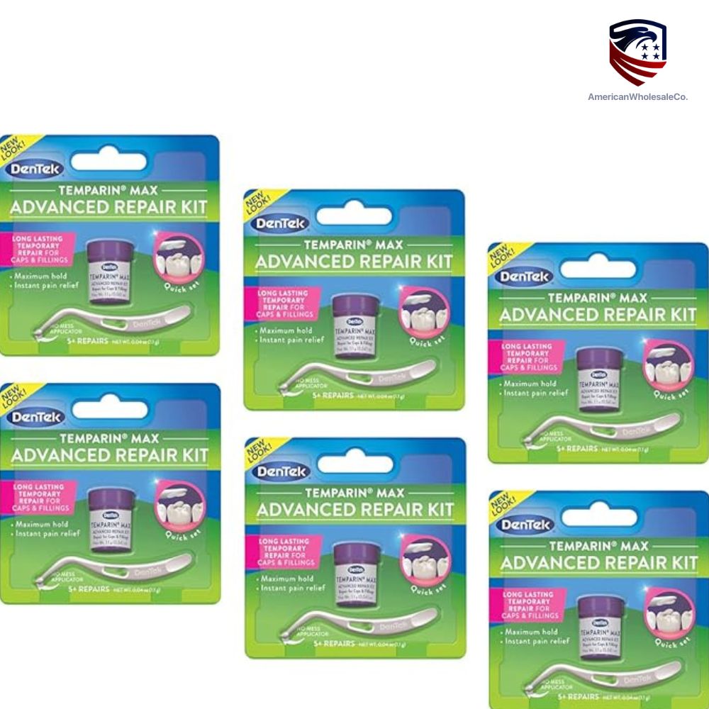 DenTek Temparin Max Advanced Repair Kit — Emergency Dental Repair for Caps & Fillings — 5+ Repairs — Blister Pack with Applicator Tool.