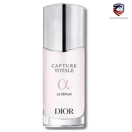 Dior Capture Totale Le Sérum — 1 oz (30 mL) anti-aging face serum in luxury silver and blush glass bottle with firming and brightening formula-wholesale- americanwholesaleco

