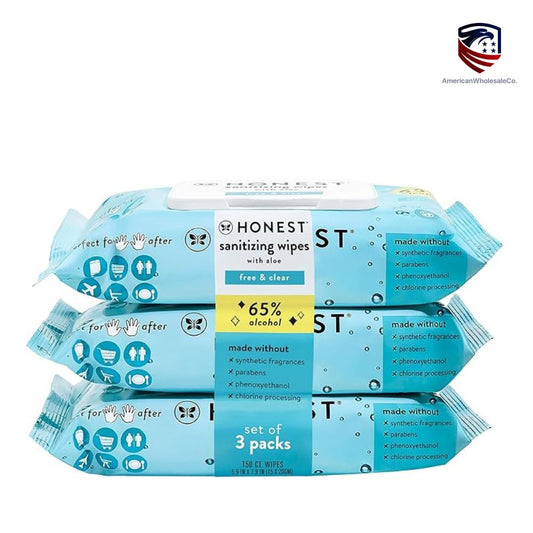 Honest Sanitizing Wipes with Aloe — 3-Pack Bundle of 150 Wipes — wholesale - americanwholesaleco