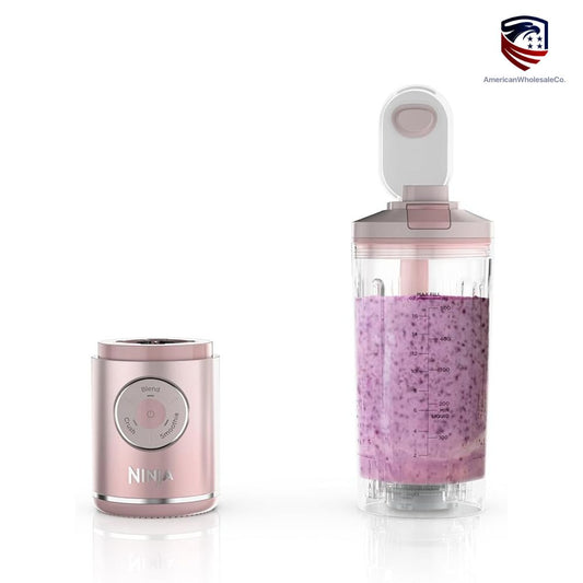 Ninja Compact Personal Blender in Rose Gold — 18 oz BPA-Free Travel Cup with Auto-iQ Blend, Crush, and Smoothie Settings — Includes Base & Lid - wholesale - americanwholesaleco

