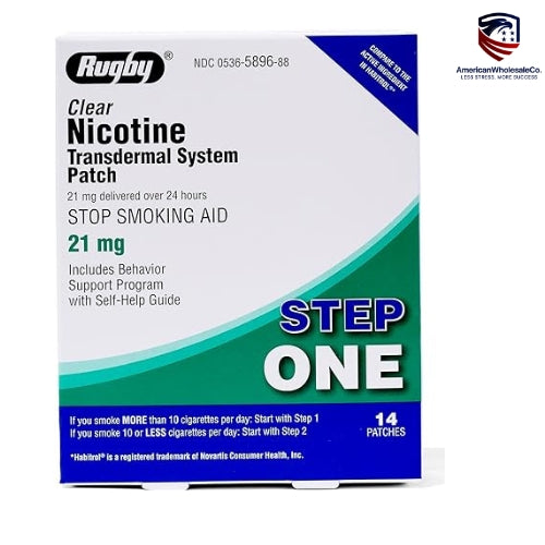Rugby Clear Nicotine Patches Step 1 – 21mg (14 Count) Transdermal Quit Smoking Aid by Rugby Laboratories