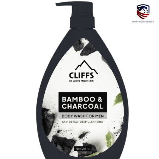 Cliffs by White Mountain Body Wash FOR MEN Bamboo & Charcoal 1 Liter (33.8 OZ)