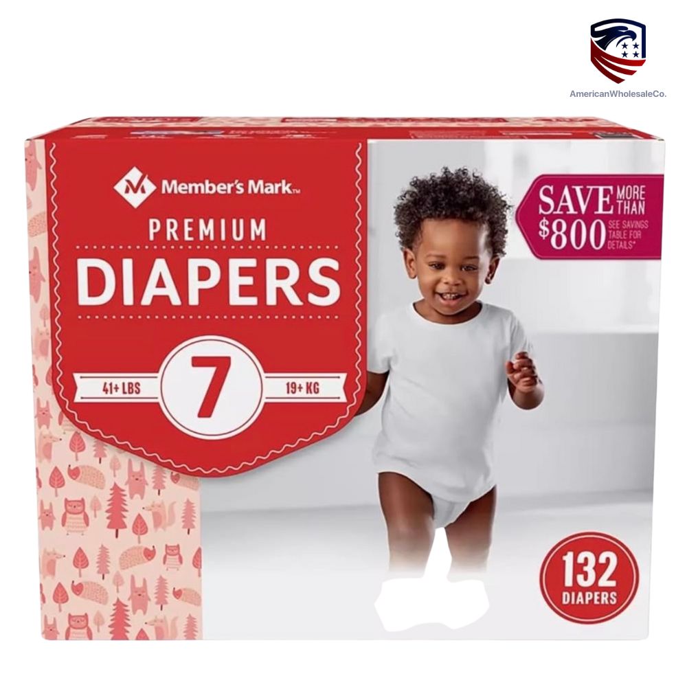Members Mark Premium Baby Diapers Size 7 (41+ Pounds), 132 Count