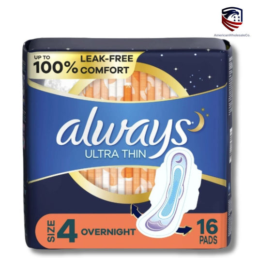 Always Ultra Thin Overnight Pads with Flexi-Wings, Size 4, Overnight, Unscented, 16 Count