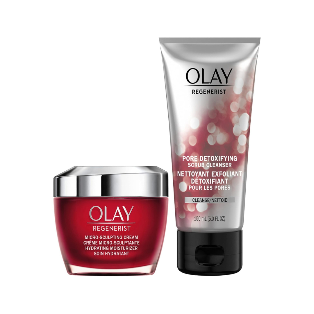 Olay Face Wash Regenerist Advanced Anti-Aging Pore Scrub Cleanser (5.0 Oz) and Micro-Sculpting Face Moisturizer Cream (1.7 Oz)