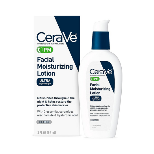 CeraVe PM Facial Moisturizing Lotion | Night Cream with Hyaluronic Acid and Niacinamide | Ultra-Lightweight, Oil-Free Moisturizer for Face | 3 Ounce