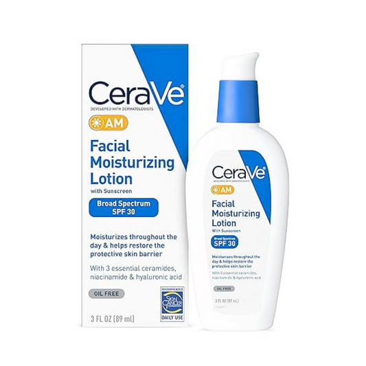 CeraVe AM Facial Moisturizing Lotion with SPF 30 | Oil-Free Face Moisturizer with SPF | Formulated with Hyaluronic Acid, Niacinamide & Ceramides | Non-Comedogenic | Broad Spectrum Sunscreen | 3 Ounce